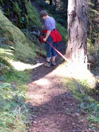 Gwen taking a photo, Behind: North Umpqua River on the left
