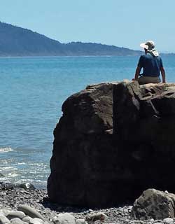 Katchen looks in the distance at Shelter Cove, Behind: I'm trying to keep blisters from forming