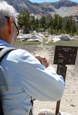 We've reached the JMT, Behind: looking back toward Kersarge Pass