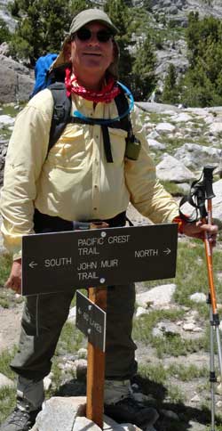 We like signs pointing the way, Behind: our campsite at Rae Lakes