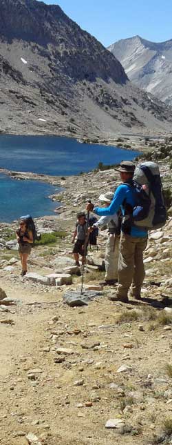 Letting SOBO (southbound) hikers pass, Behind: our camp just north of Lake Margorie