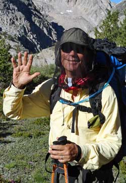 I finally use my mosquitoe head net, Behind: view of the long valley leading to the King River