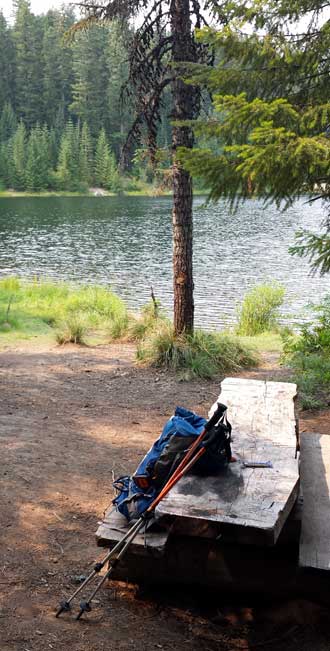 Lunch location at Hemlock Lake, Behind: One of the many meadows on the trail