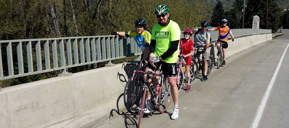 A Sunday afternoon ride with the Umpqua Vello Bike club, Behind: Just like the hiking group, special treats motivate the club