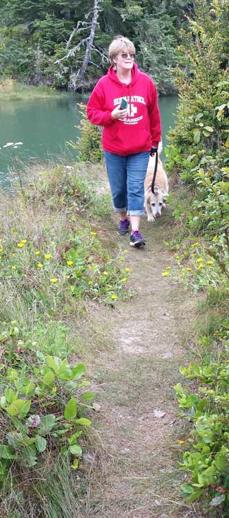 Gwen and Morgan on the trail, Behind: there was 1/4 mile of boardwalk