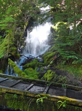 Serious water flowing into the North Umpqua, Behind: First night camp location 