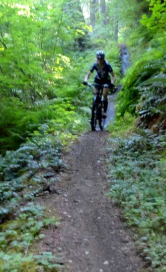 Lots of mountain bikes on the trail, behind: cliff walking 