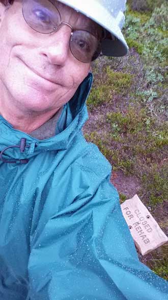 One of our duties is to close "social trails", Behind: my hammock in the trees at the base of Mt. Jefferson