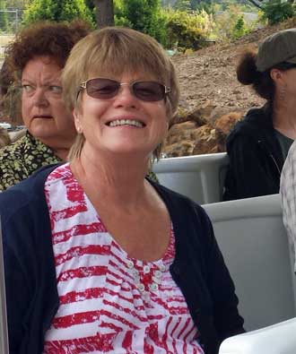 Gwen on the tram ride, behind: walking the Oregon Gardens