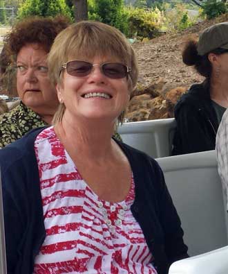 Gwen on the tram ride, behind: walking the Oregon Gardens