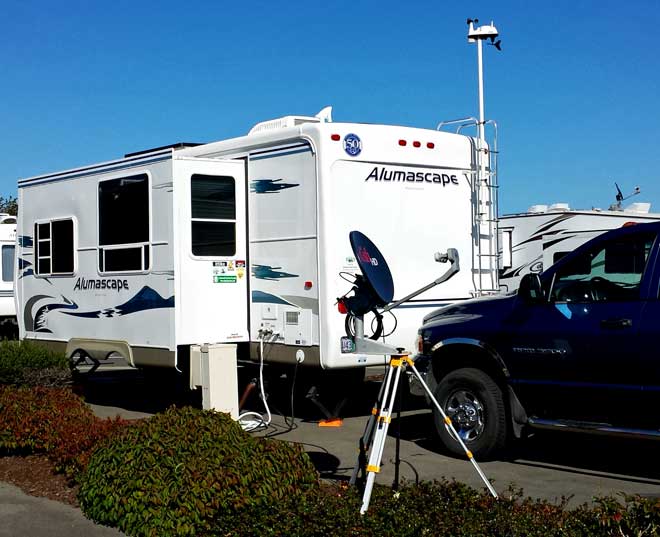 Parked at the Mill Casino RV Park for a Chapter 9 rally, Behind: Unger's floating restaurant in Winchester Bay