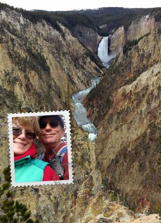 Dale and Gwen at Artist Point, Behind: Dale hiking the north rim