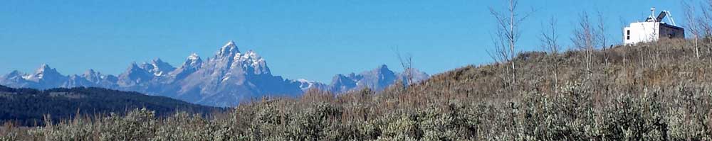 Our boondock location near Moran, Wyoming above the Buffalo Forks River with the Teton Range in the distance.