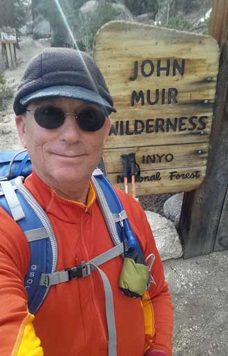 Entering the John Muir Wilderness Area, Behind: log bridge through wet area