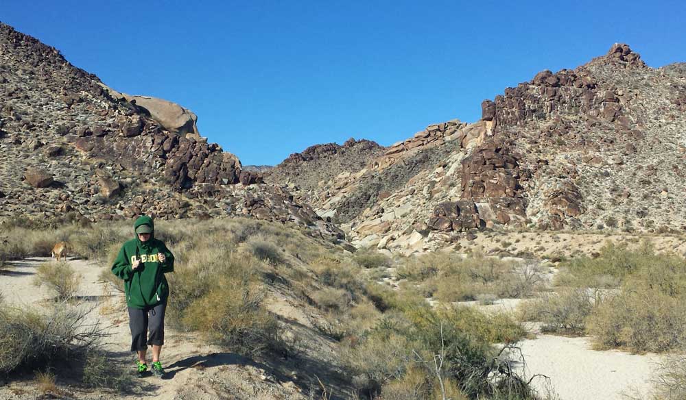 Entrance to Grapevine Canyon, Behind: climb to get passed a bolder blocked canyon