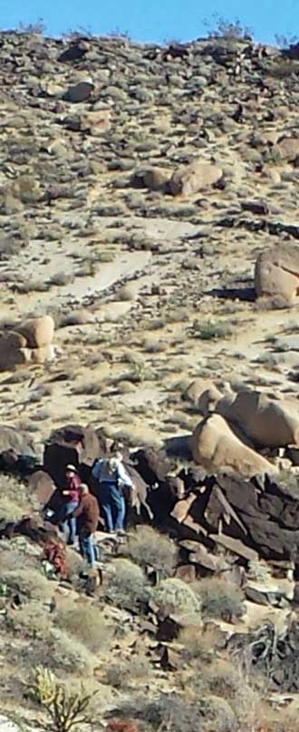 A research group documenting petroglyphs, Behind: Yes, I found trees to hang a hammock, but not many