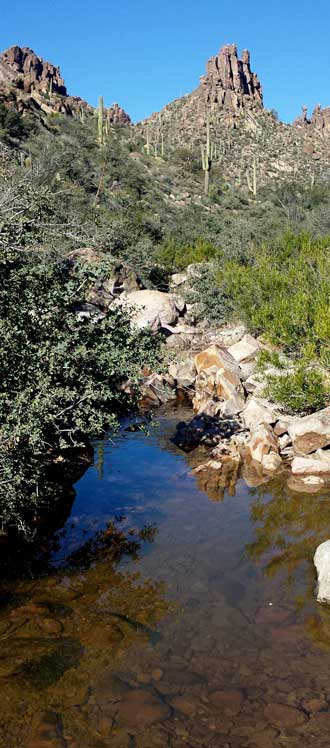 Water in the desert, what a surprise, Behind: hiking toward the pass