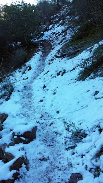 Yes, there is snow, Behind: the high point toward the return to the trailhead