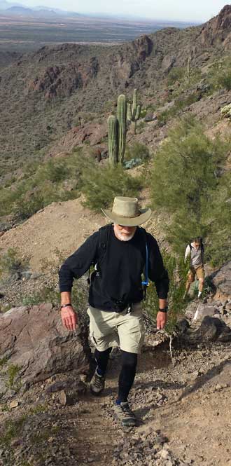 Jack climbing the trail, Behind: Near the top at a trail junction with Steve