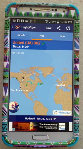 Flight tracking APP on Gwen's phone