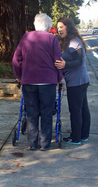 The Physical Therapist and Mom walking down the street