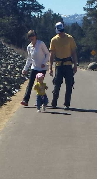 Mindy, Scott and Lucy on a hike