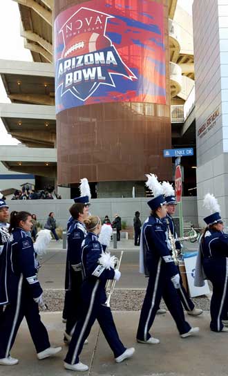 The Nevada band arrives at the stadium