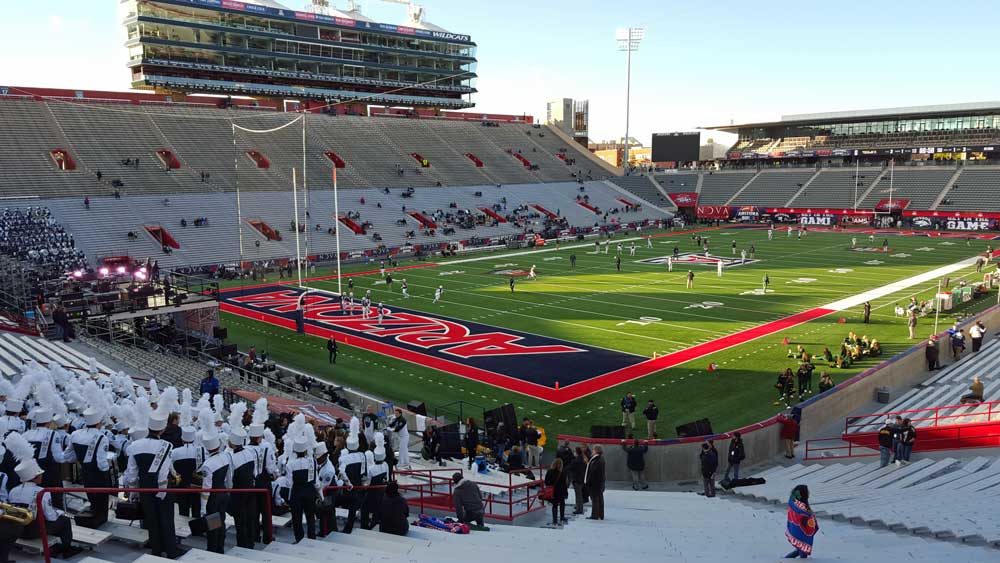 The Colorado State band with a view of the Arizona Stadium