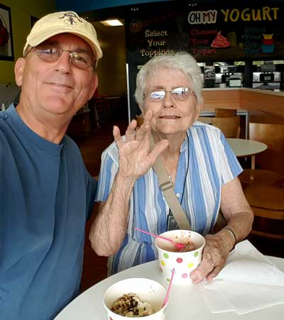 Mom and I enjoying frozen yogurt