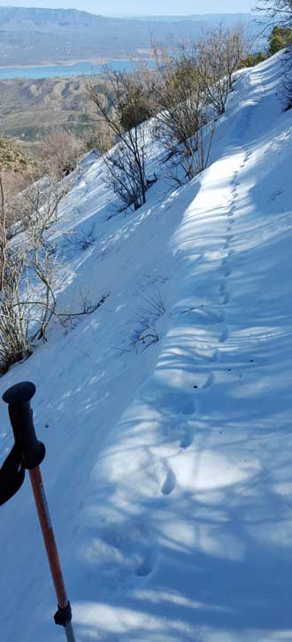 Ten miles of hiking in the snow, either sinking or sliding with every step!