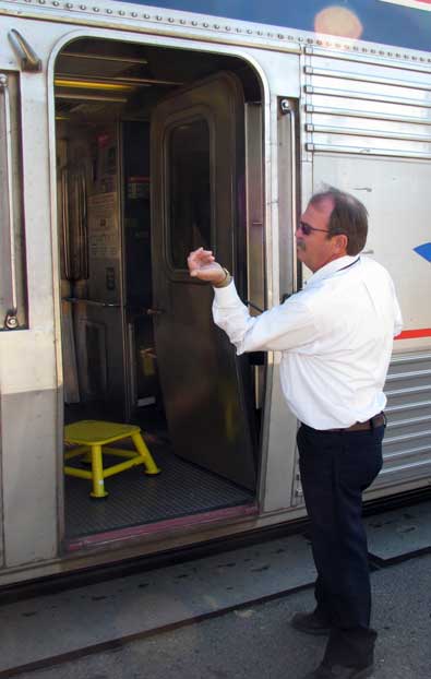 Ron checks his watch after we debark and radios the engineers to move to Roseville