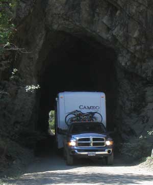 One lane tunnel to our new campsite