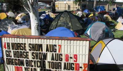 Riders set up their tents