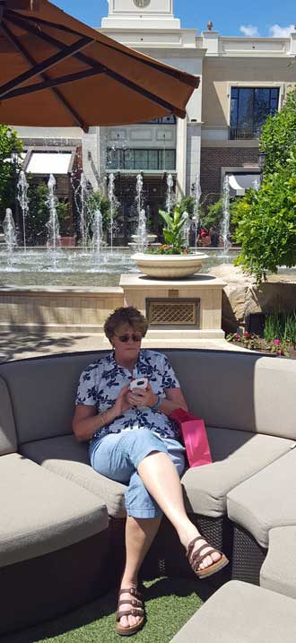 Gwen enjoying the water fountain at The Villiage Mall