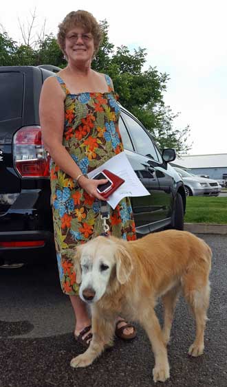 Gwen with Morgan in the parking lot