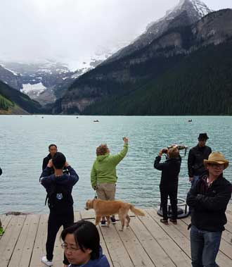 Gwen photographing Lake Louise with Morgan