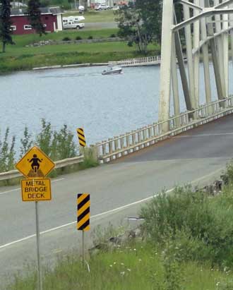 Crossing the Teslin Bridge into Teslin, YT