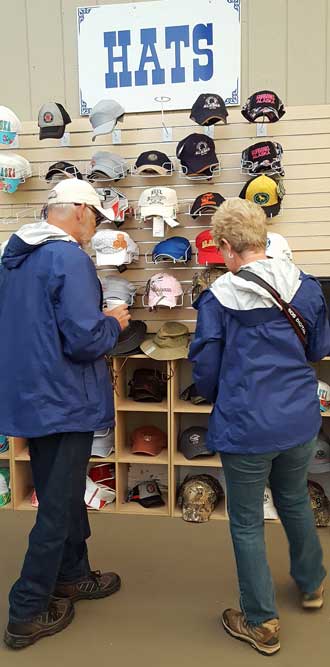 A choice of hats in the gift shop