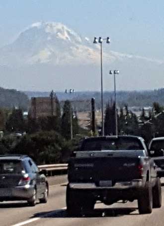 Mount Rainier from I-5 and the Sea Hawks stadiium