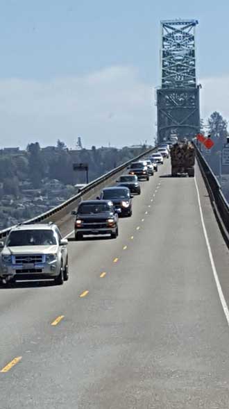 Crossing the Astoria Bridge at the mouth of the mighty Columbia River