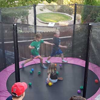 The day ends with Noah, Chloe and Lucy on the trampoline