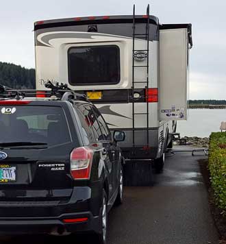 Parked on the shore of the Umpqua River