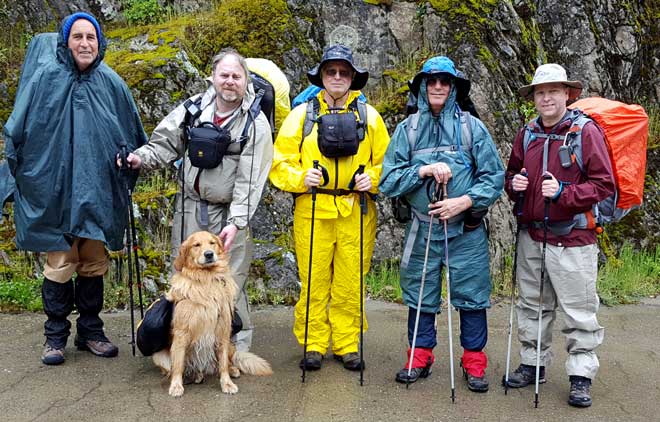 Five brave backpackers begin the trail in the rain