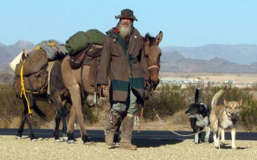 Camper Jim walking through Parker, AZ