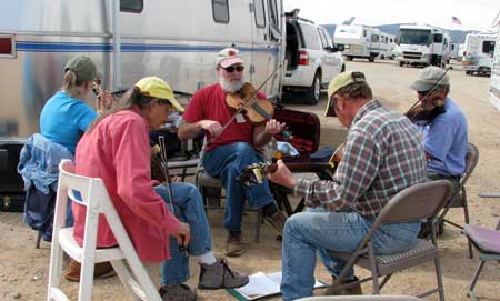 Spontaneous music happening in the dirt parking lot where all the RVs are camped