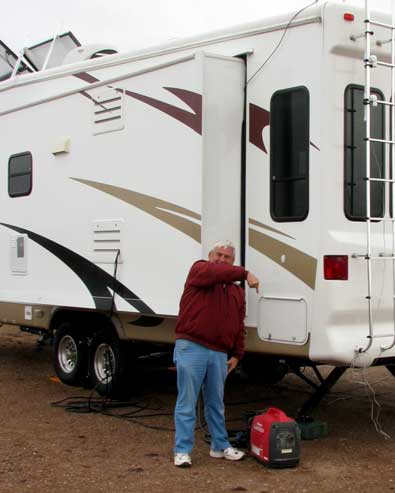 Dick shares a generator on a cloudy day.