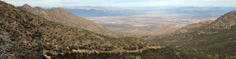 The steep climb to the top from Safford in the distance