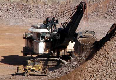 Giant shovels are used to fill the trucks, 2.5 shovels will fill the truck