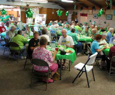 Celebrating our anniversary with a room full of St. Patrick's Day party people