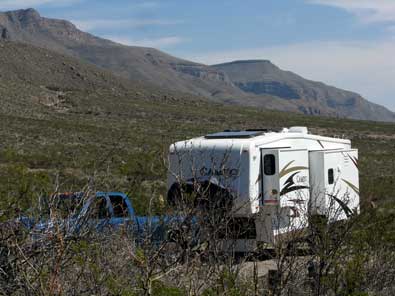 The view from our back window toward the Sacramento Mountains and the desert